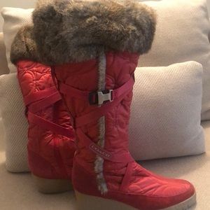 Coach After ski winter red boots with fur. Size9.5